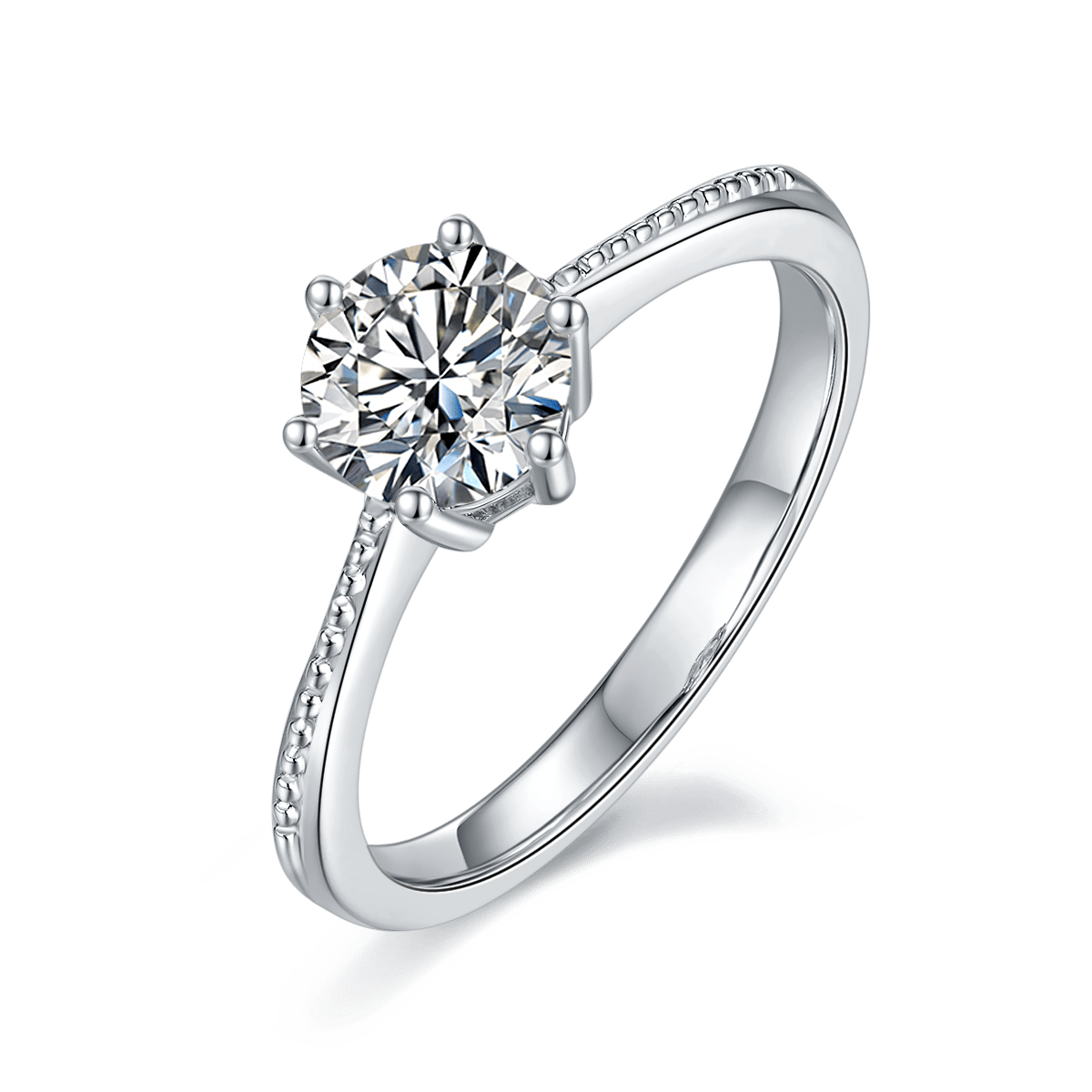 Classic Six-Prong Solitaire Moissanite Ring | 1ct DEW Round Brilliant | 925 Sterling Silver