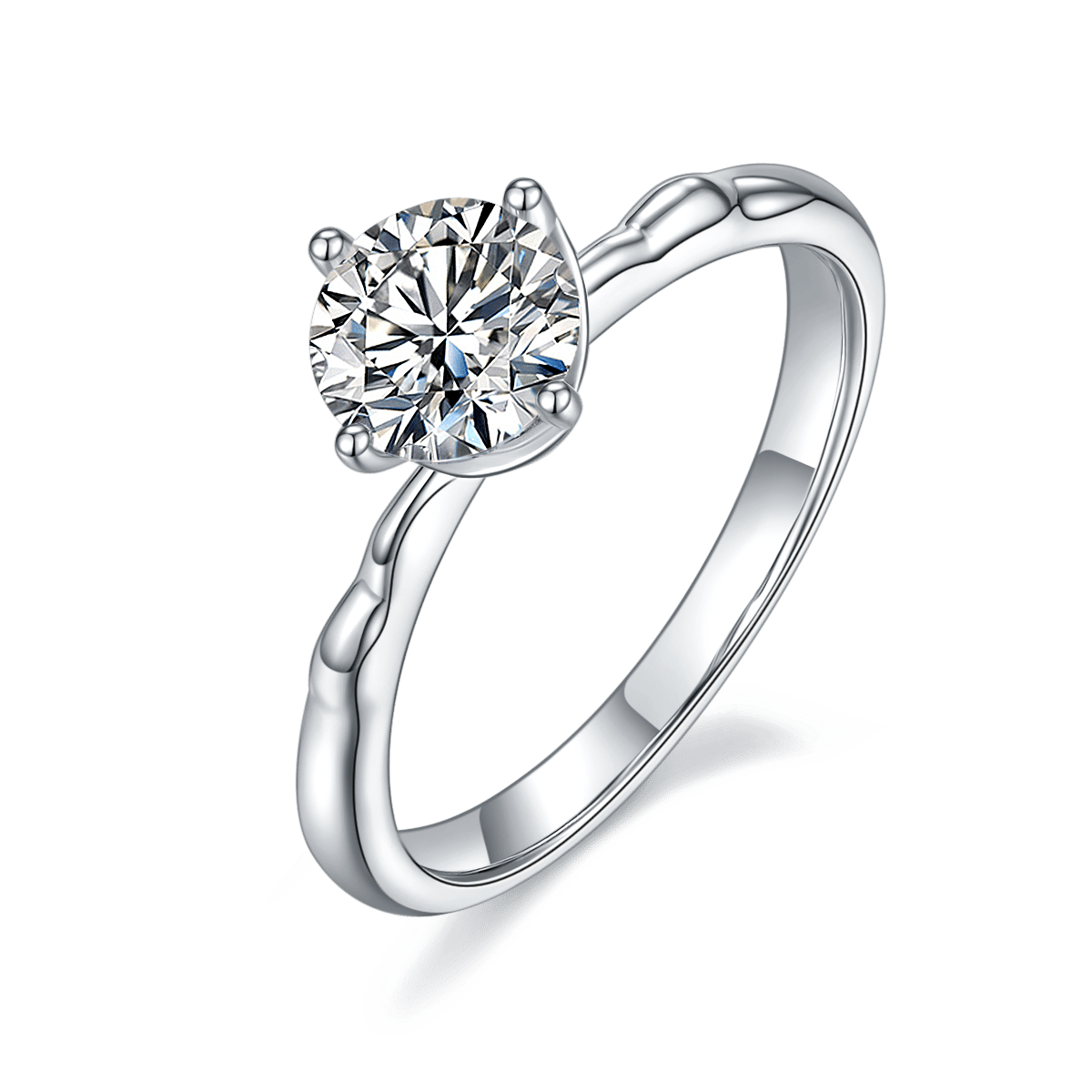 1 ct Round Solitaire Moissanite Ring | 6.5mm DEF White | Sculpted 925 Silver Band