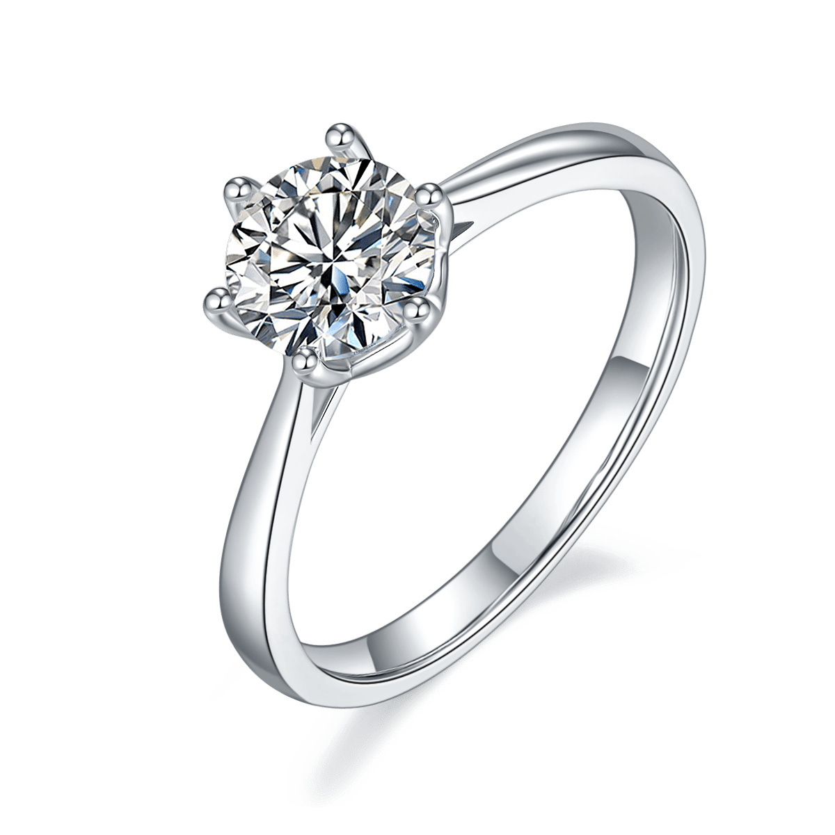 Six-Prong Moissanite Solitaire Engagement Ring | 1ct DEW Round 6.5mm | 925 Silver