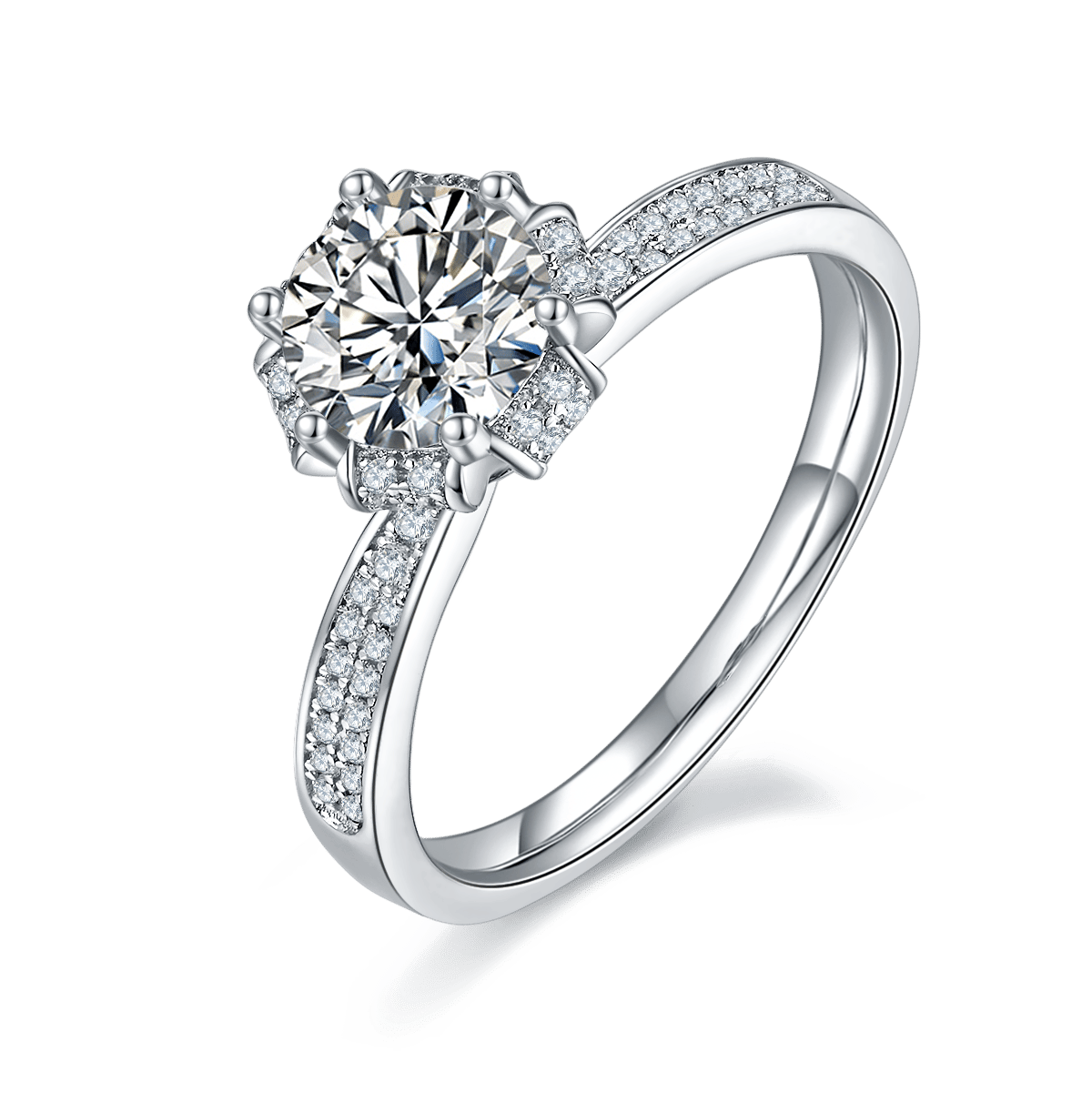 925 Silver Moissanite Flower Ring | 1ct DEW Round Solitaire | Pave Floral Setting