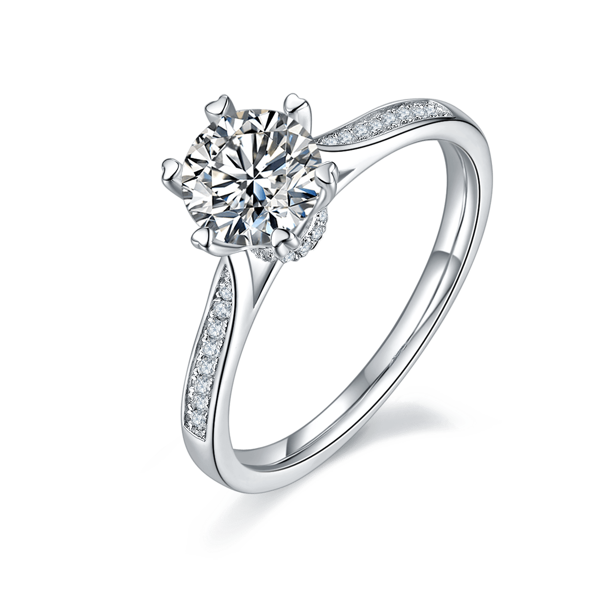 925 Silver Pavé Moissanite Solitaire Ring | 1ct DEF Round Brilliant, 6-Prong