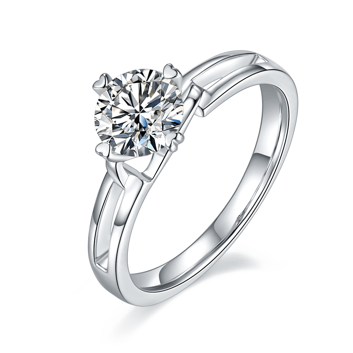 Round Brilliant Moissanite Solitaire Ring | Heart-Prong 925 Sterling Silver | 1ct DEW (6.5mm)