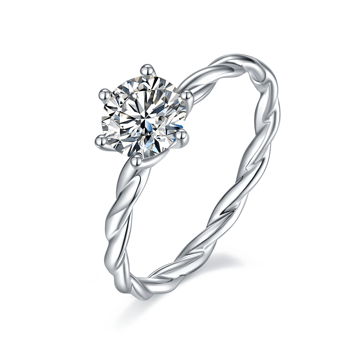 Twisted Band Moissanite Solitaire Ring | 1ct Round Cut 925 Silver