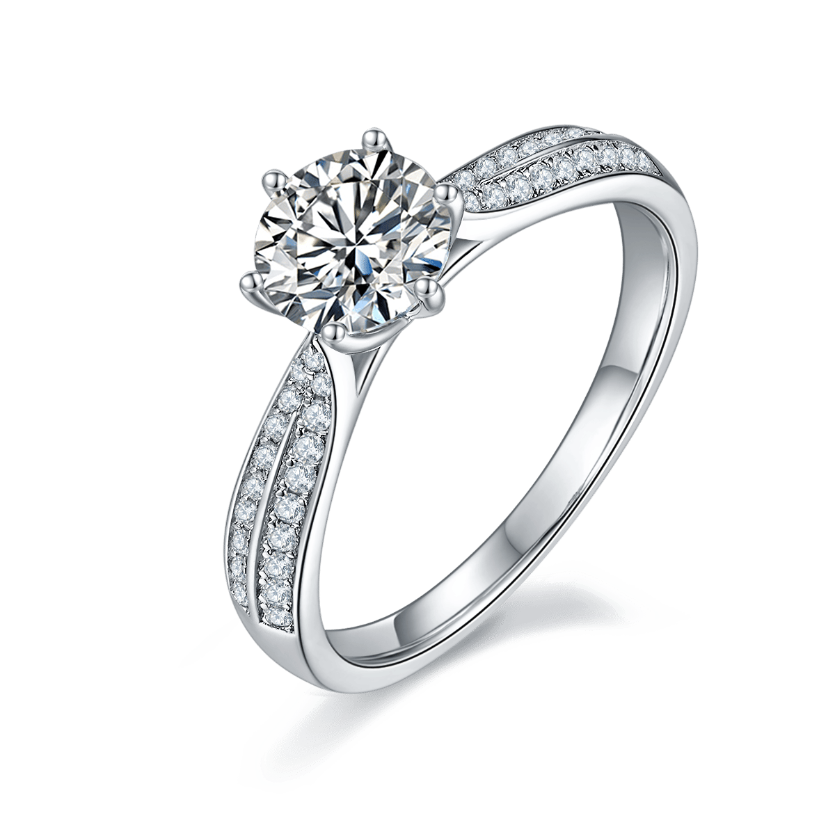 1 Carat Crown Moissanite Ring | Pave Shoulders | 925 Sterling Silver White Gold Plated