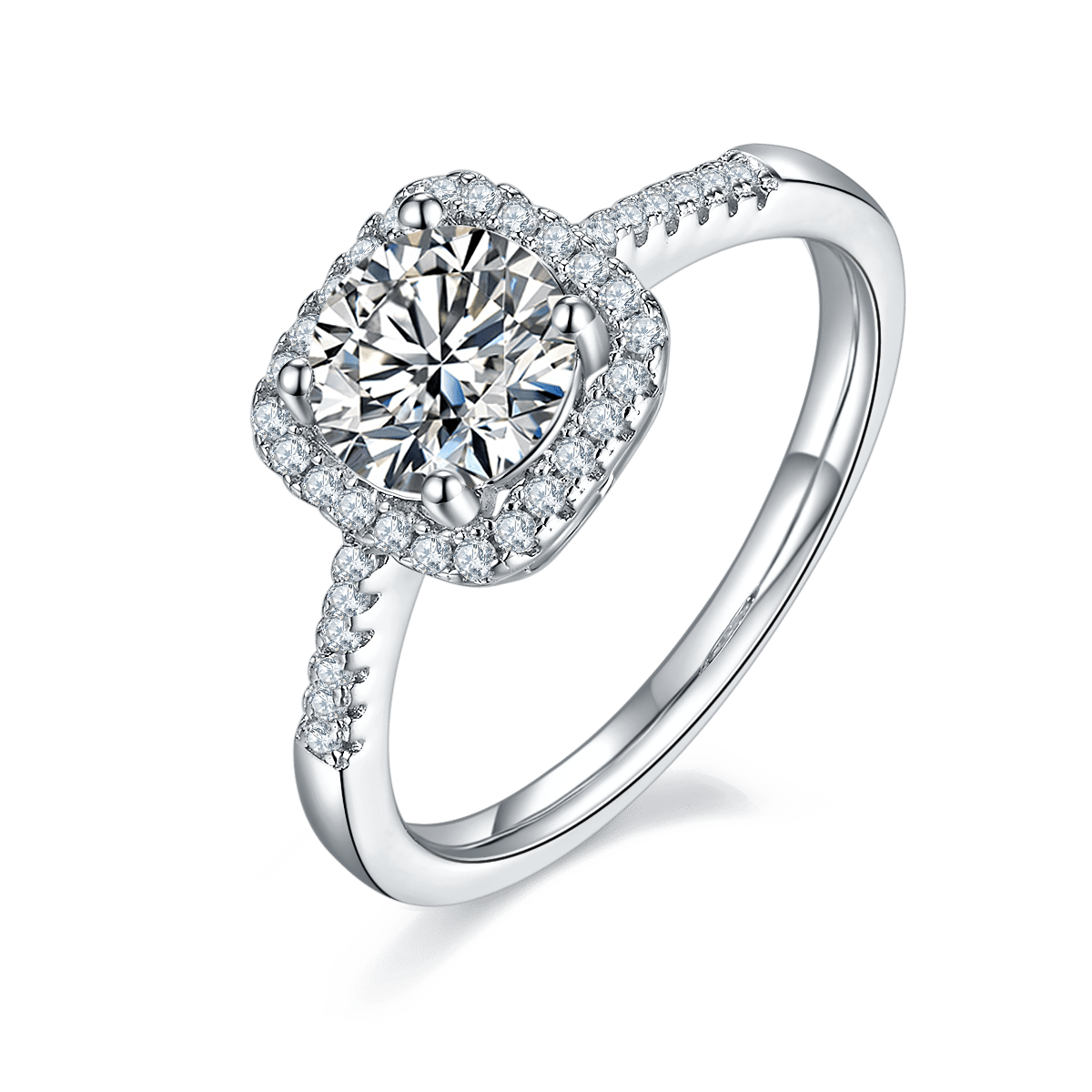 Square Halo Moissanite Ring | 1CT Round DEF Center, Cushion Halo | 925 Silver