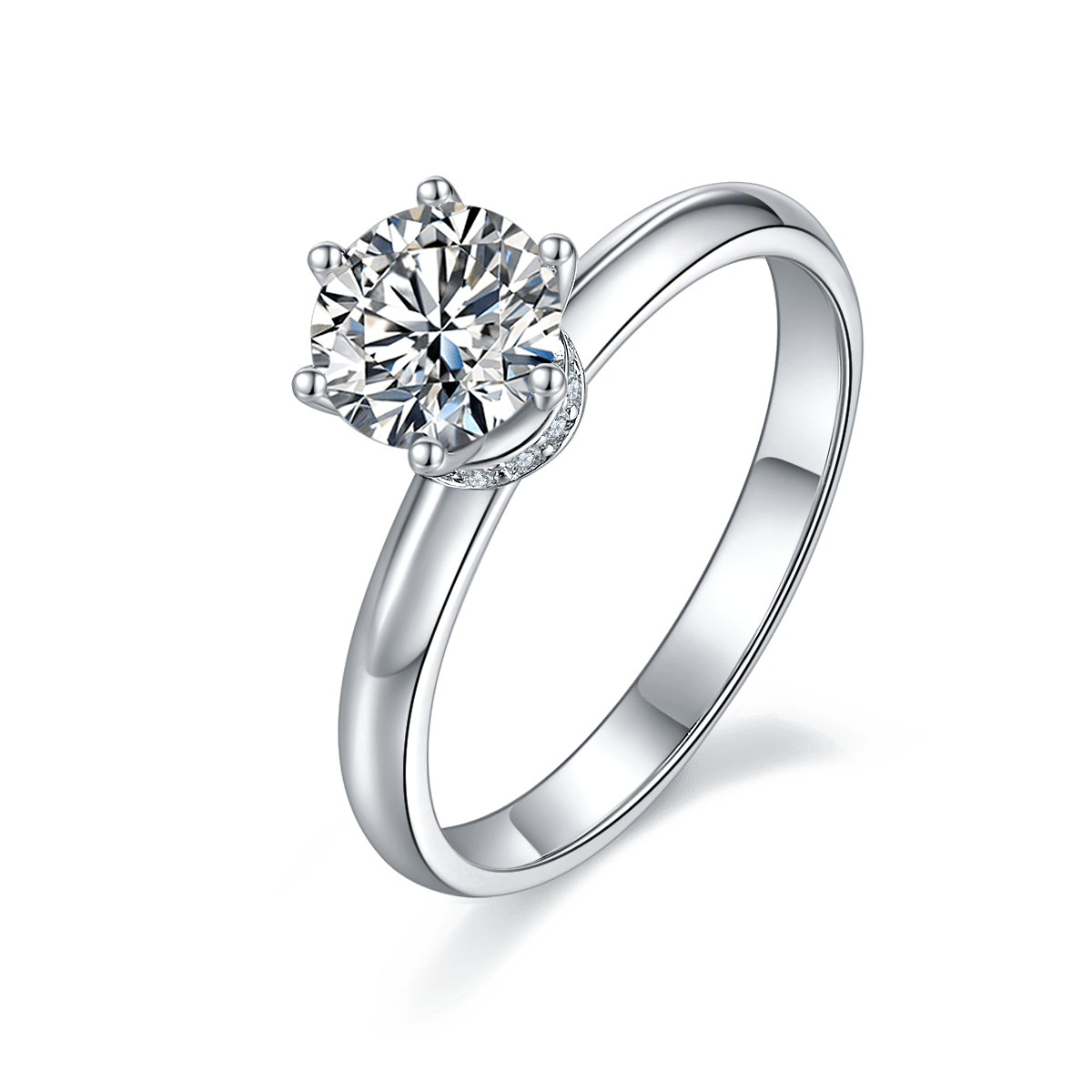 Round Brilliant Moissanite Solitaire Ring | 1ct DEW 6.5mm | 6-Prong 925 Silver