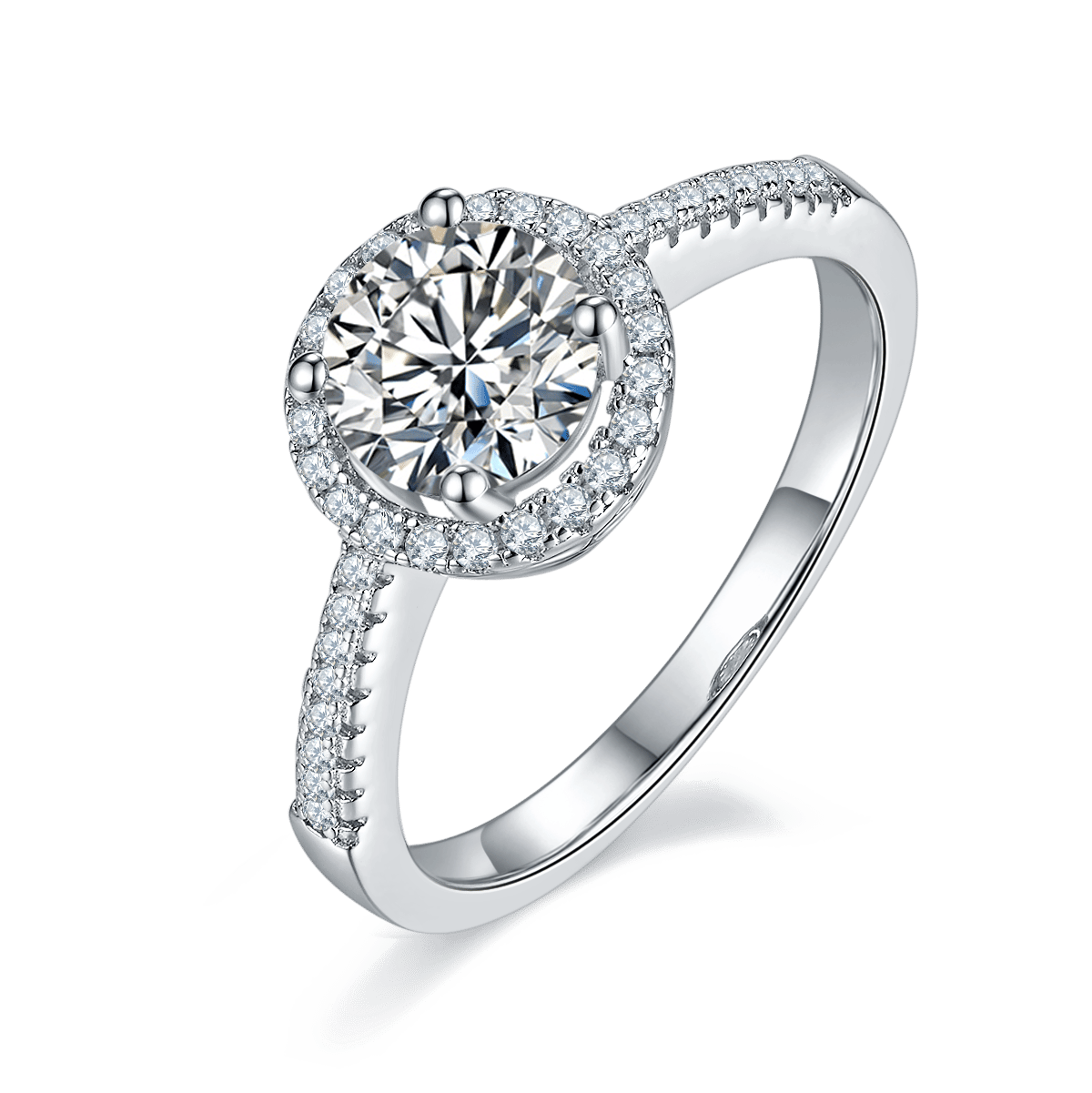 1ct Round Moissanite Halo Ring | Pavé Shoulders | 925 Sterling Silver