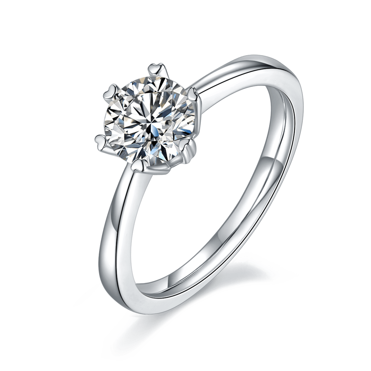 Heart Prong Moissanite Engagement Ring | 1ct Round Six-Prong | 925 Sterling Silver