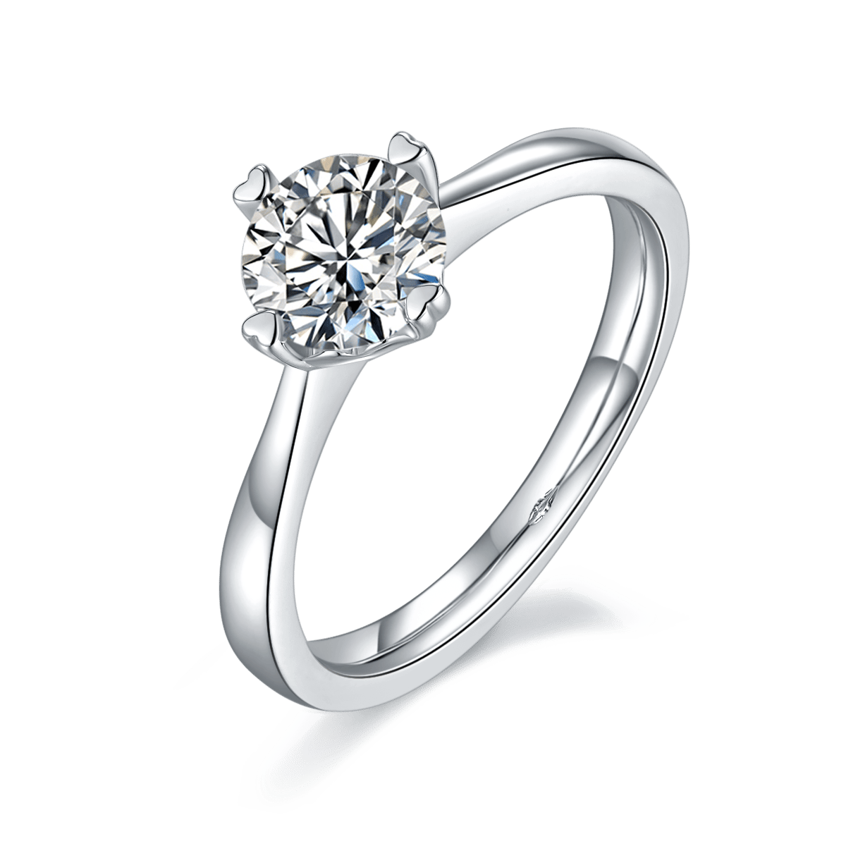 Heart-Prong Round Moissanite Solitaire Ring | 1ct DEW | 925 Sterling Silver Promise Ring