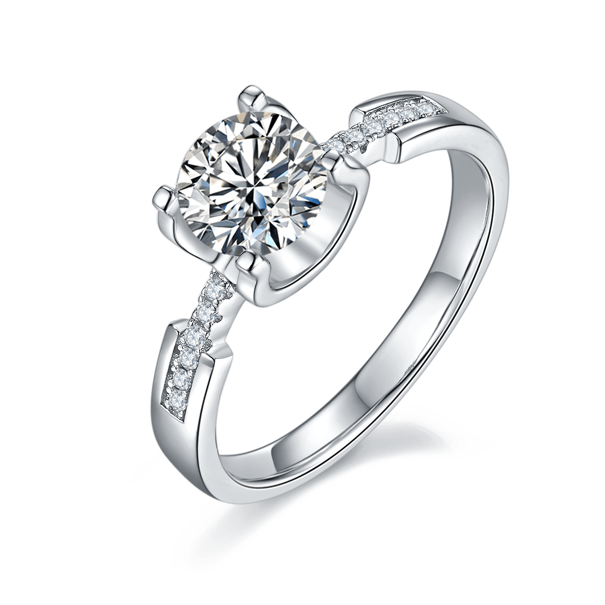 Round Moissanite Solitaire Ring | Pavé Filigree Band | 1ct DEW 925 Sterling Silver