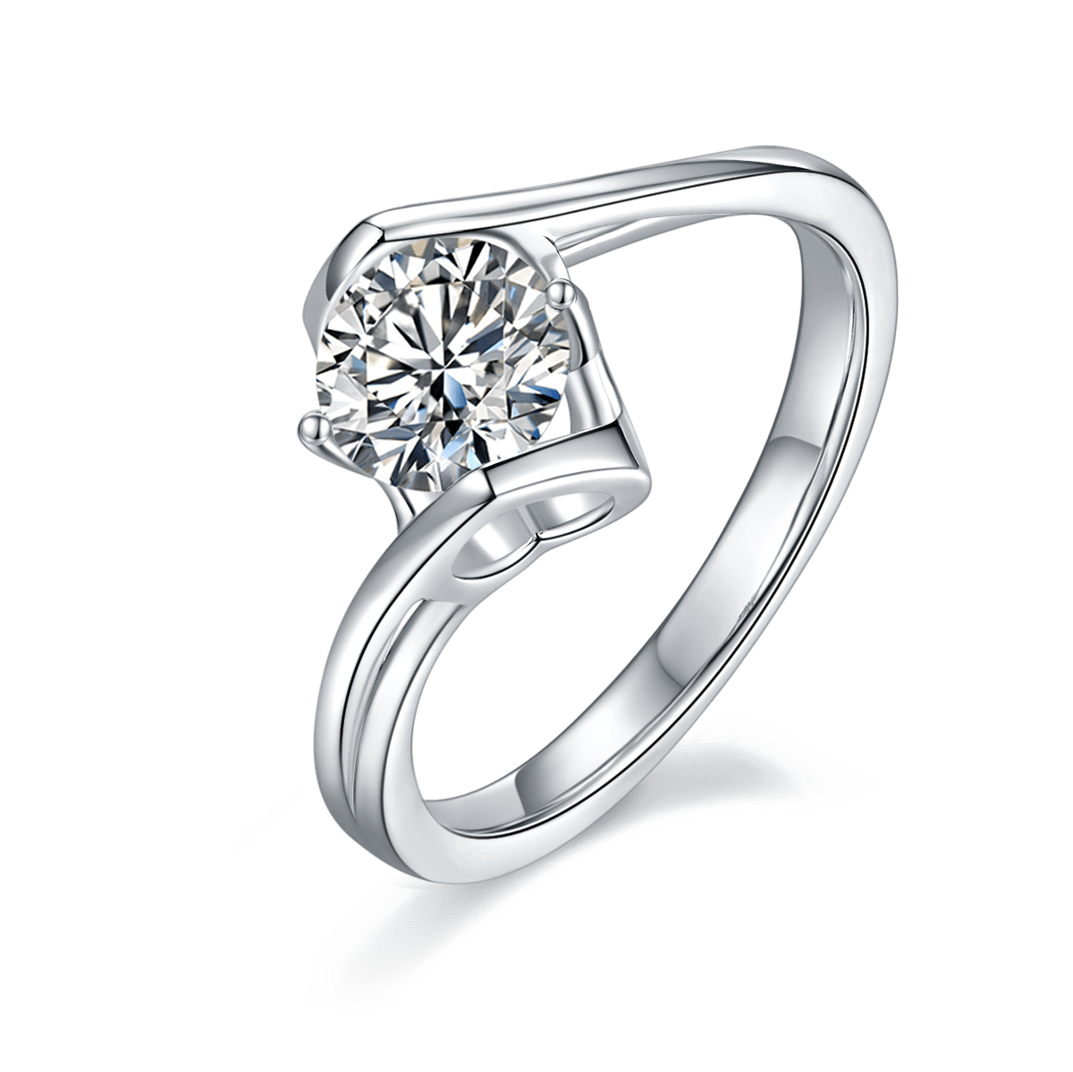 Twisted Bypass Moissanite Solitaire Ring | Round-Cut 1ct DEW 925 Sterling Silver
