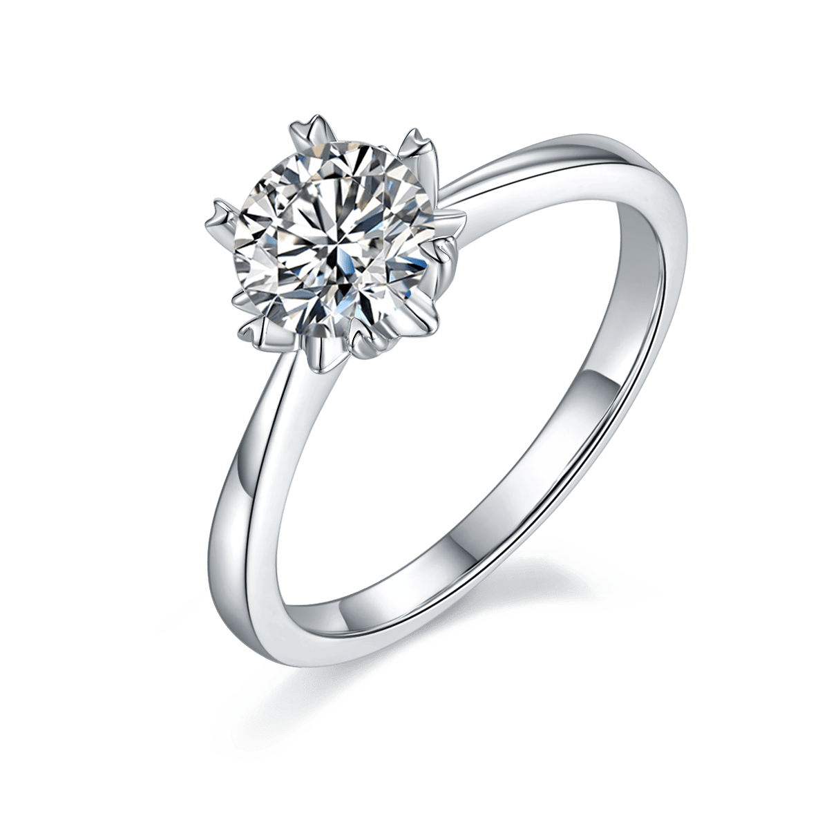 Snowflake Moissanite Solitaire Ring | 1ct Round Brilliant | 18K White Gold Plated 925 Silver