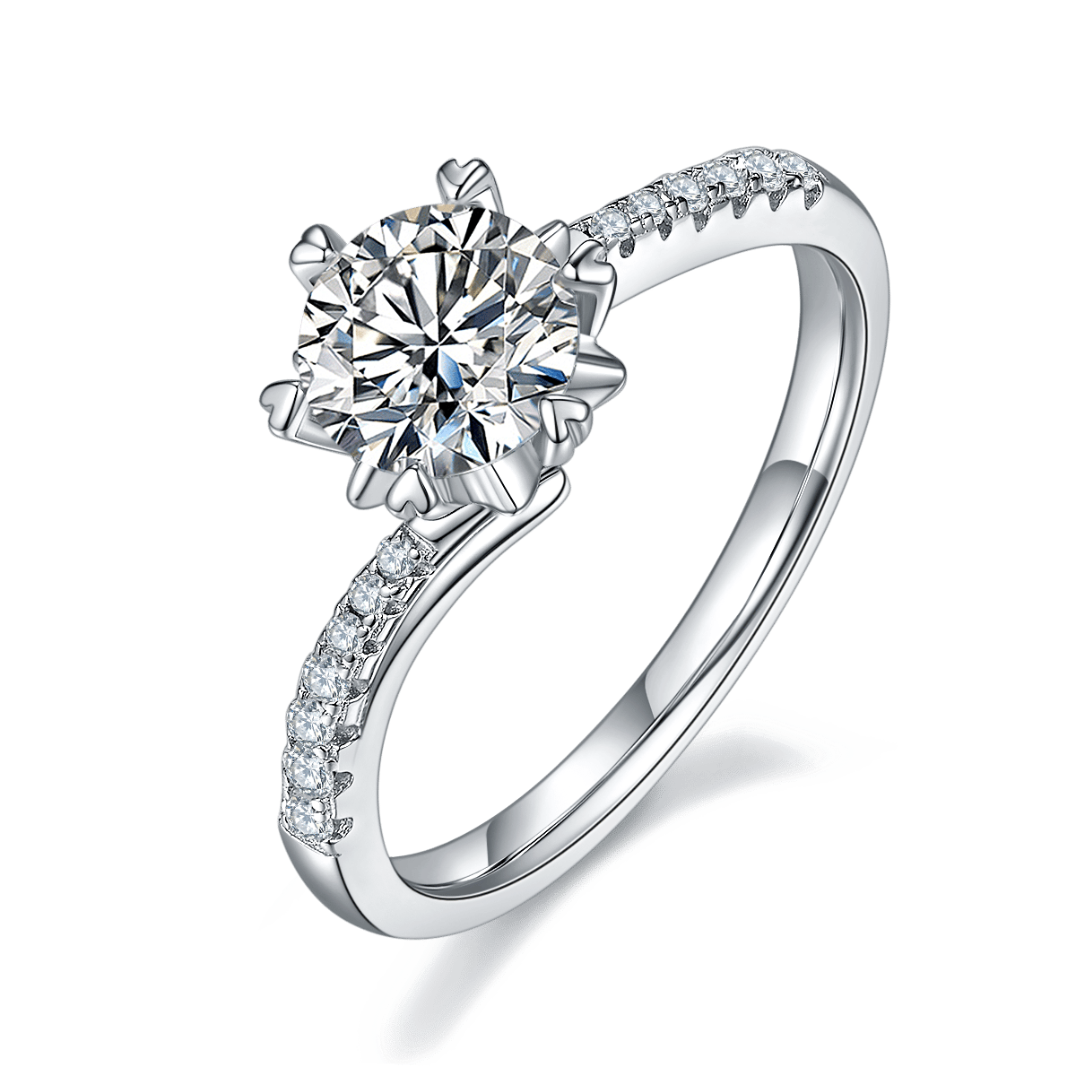 Snowflake Moissanite Ring | 1ct Round Brilliant | Twisted Pavé Band | 925 Sterling Silver