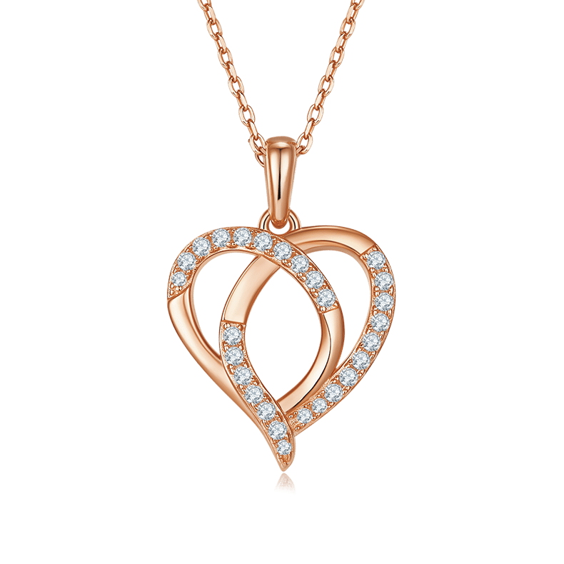 Heart Moissanite Pendant Necklace | Interlocking Pavé Loops 925 Silver | 3 Gold Tones