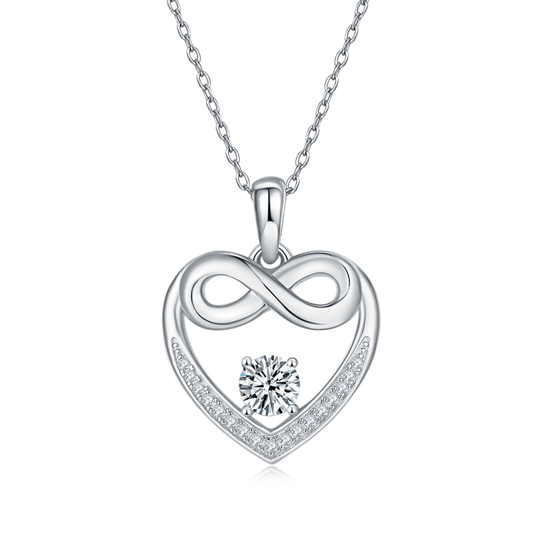 Infinity Heart Moissanite Pendant Necklace | Round Solitaire | 925 Silver