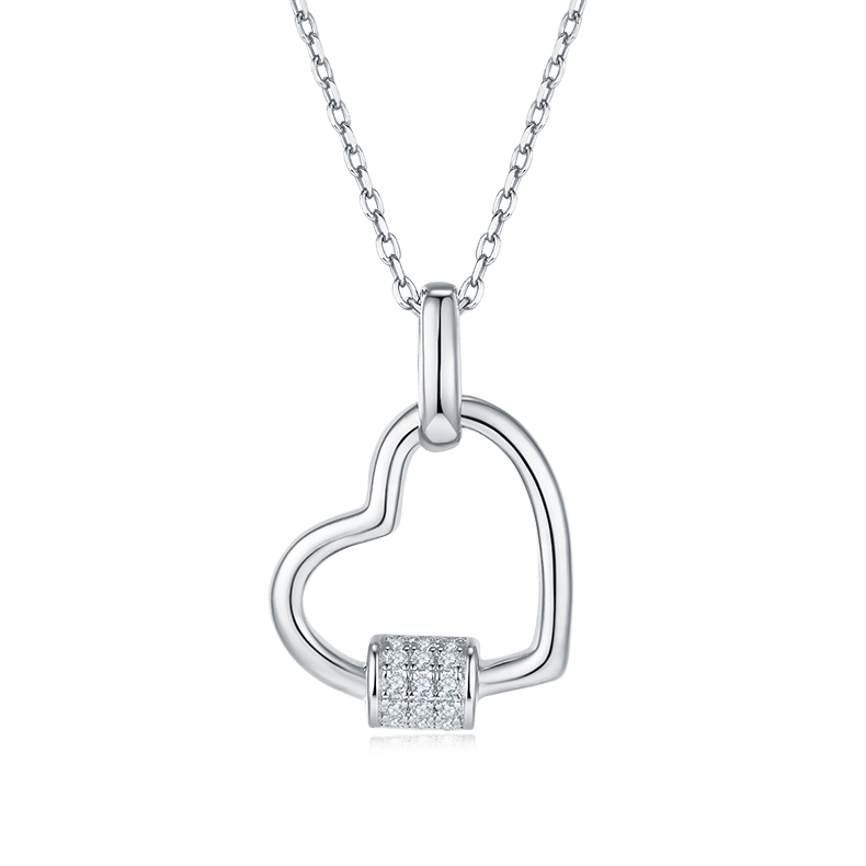 Heart Shape Moissanite Pendant Necklace | Open Tilted Heart | Dainty 925 Silver