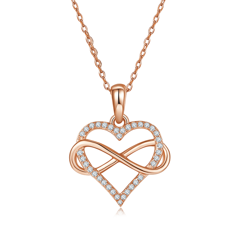 Infinity Heart Moissanite Pendant Necklace | Interwoven Pave Heart | 925 Silver