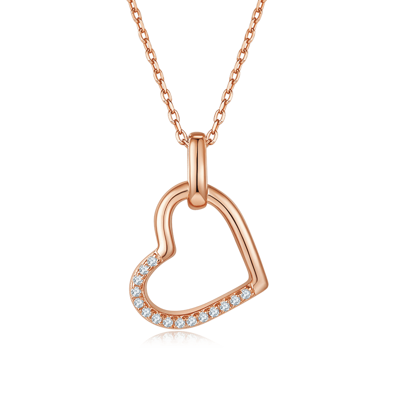 Dainty Open Heart Moissanite Pendant Necklace | Pave Edge | 925 Sterling Silver, 3 Gold Tones