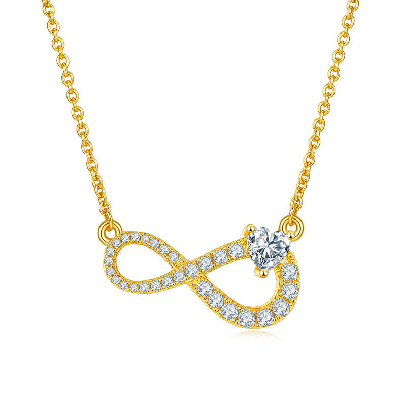 Heart Moissanite Infinity Necklace | Pavé Sterling Silver Pendant | Gold-Plated Options