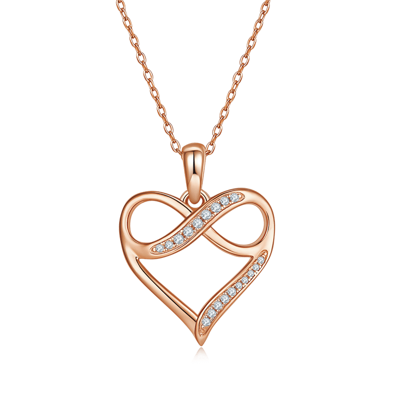 Infinity Heart Moissanite Pendant Necklace | Pavé 925 Sterling Silver | Collarbone Chain