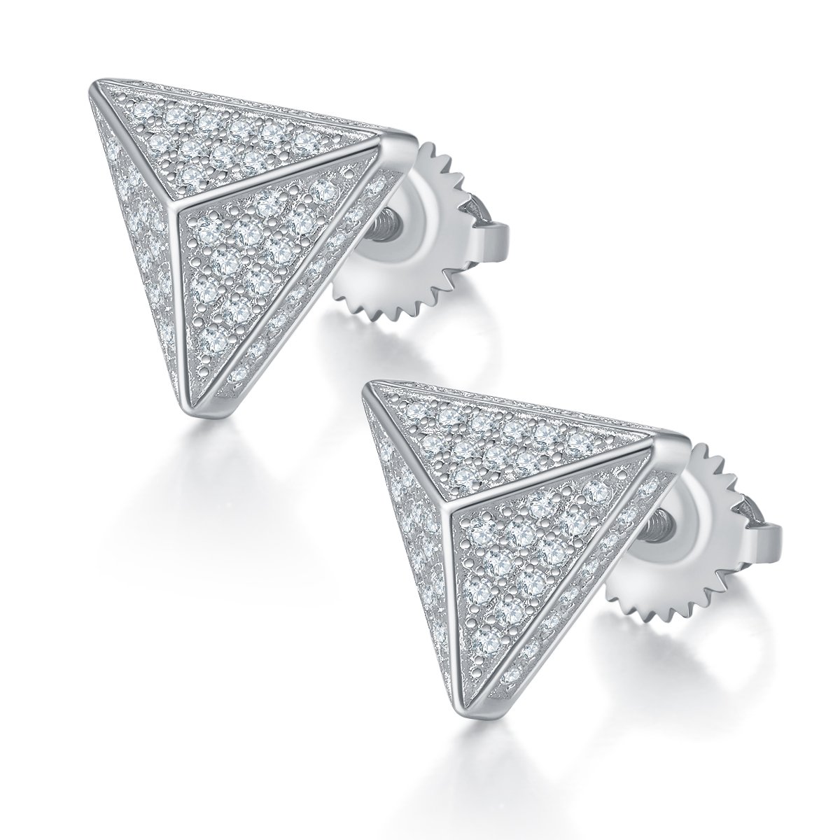 Triangle Moissanite Stud Earrings | Pyramid Pavé 925 Sterling Silver Studs