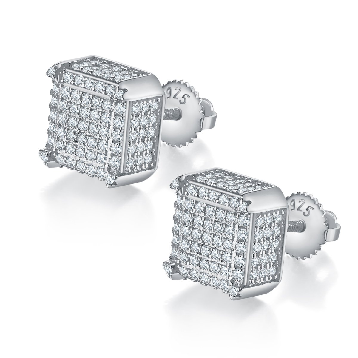 Square Moissanite Hip Hop Stud Earrings | Micro-Pavé 925 Silver Screw-Back Cube Studs