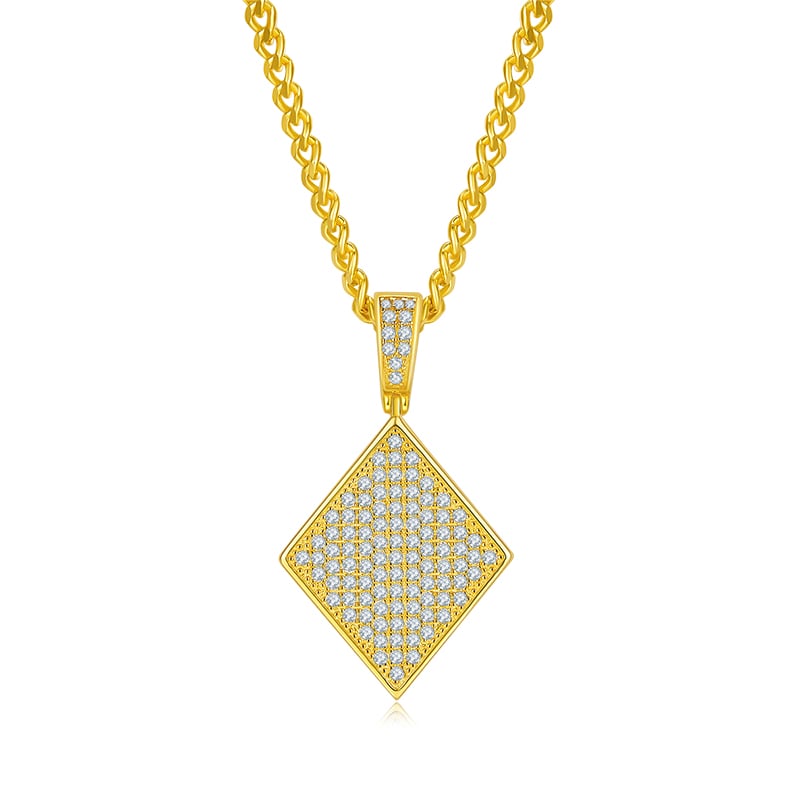 Pave Diamond-Suit Moissanite Pendant Necklace | Iced-Out Playing Card Charm in 925 Silver