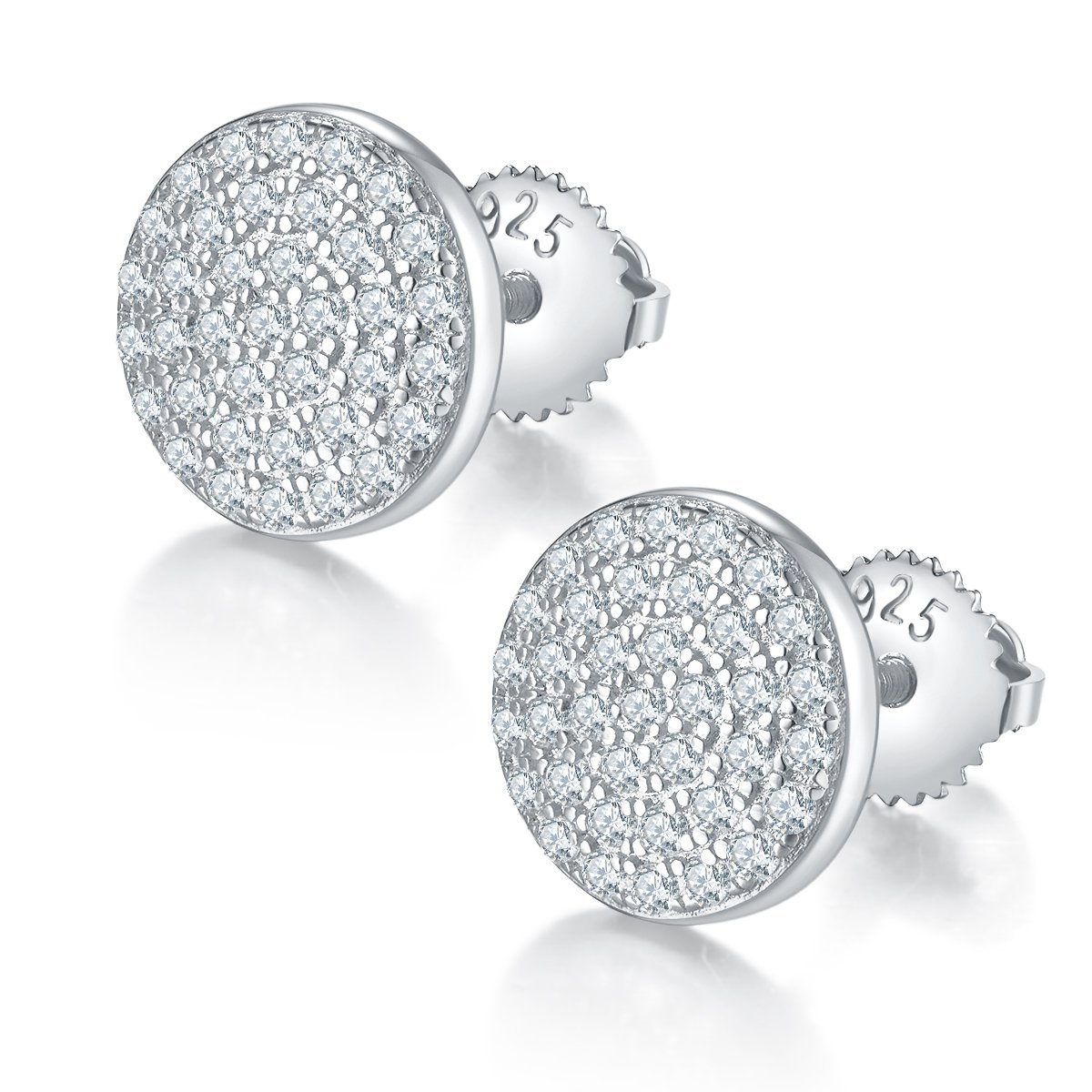 925 Silver Moissanite Pavé Disc Stud Earrings | Round Circle Studs | Unisex