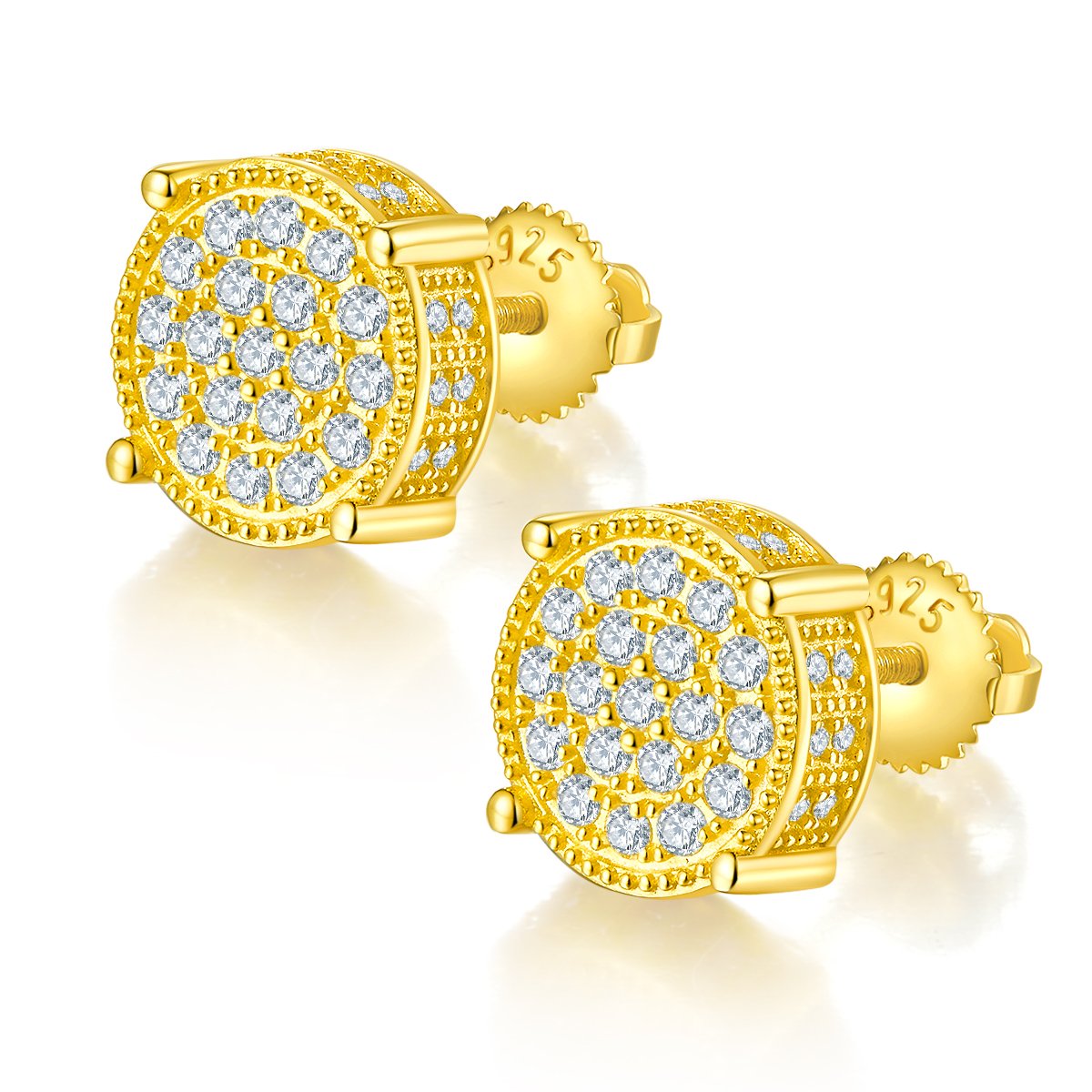 3D Round Cluster Hip Hop Moissanite Stud Earrings | Pave Halo | 925 Sterling Silver