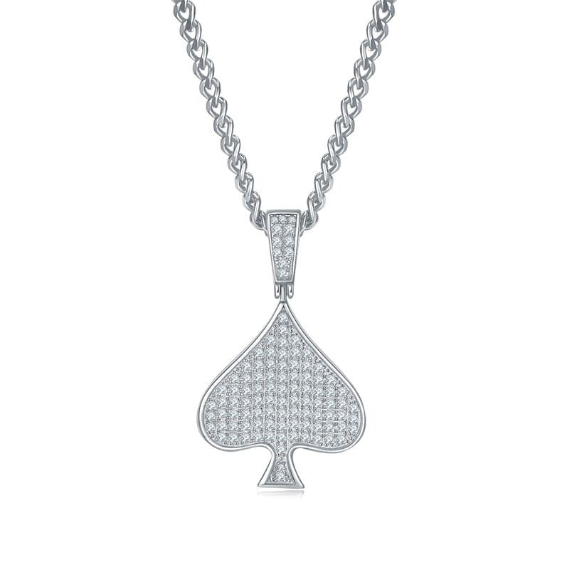 Pavé Spade Moissanite Pendant Necklace | Iced-Out Hip-Hop 925 Sterling Silver Spiga Chain