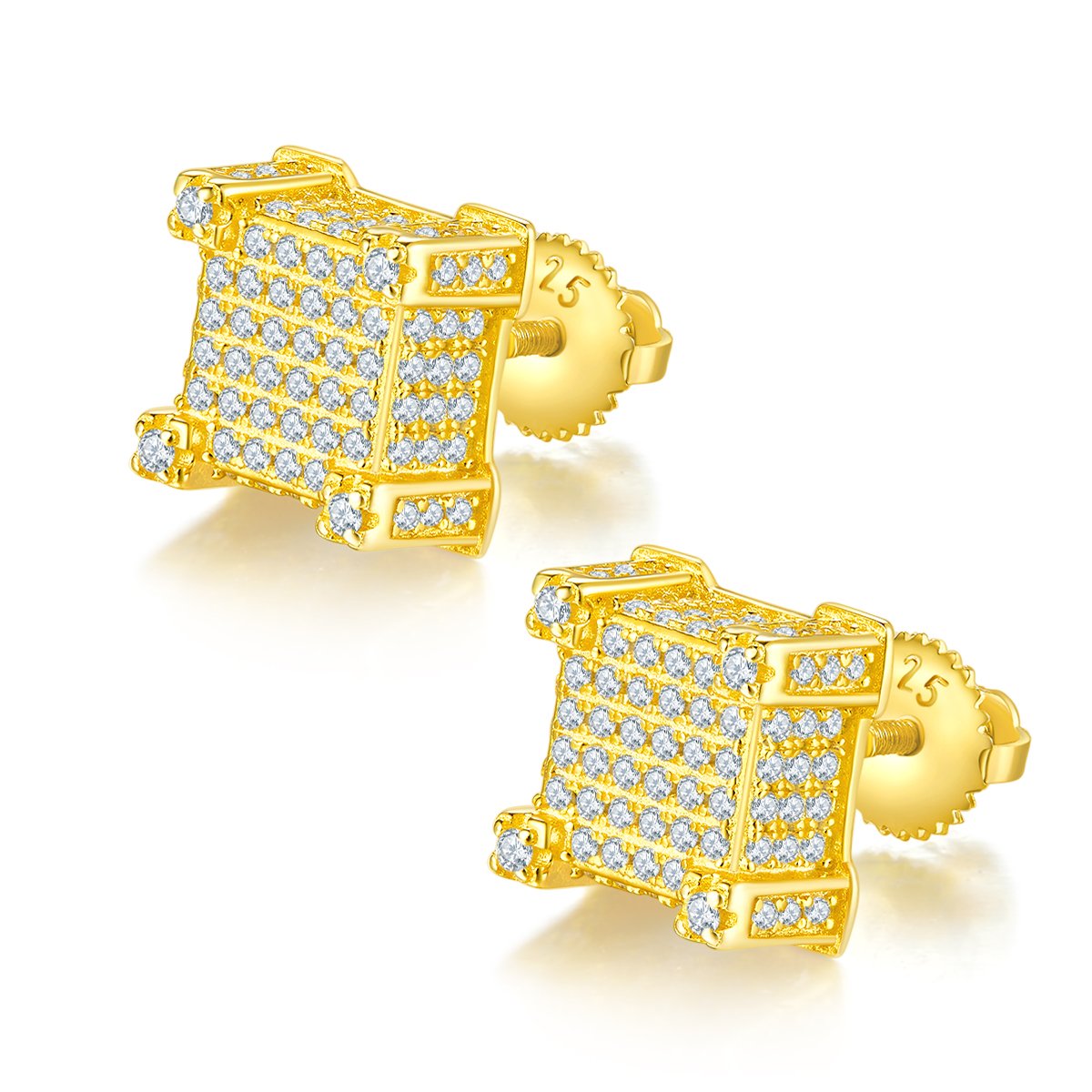 Hip Hop Square Moissanite Stud Earrings | 925 Silver Micro-Pavé | Screw-Back Iced Studs