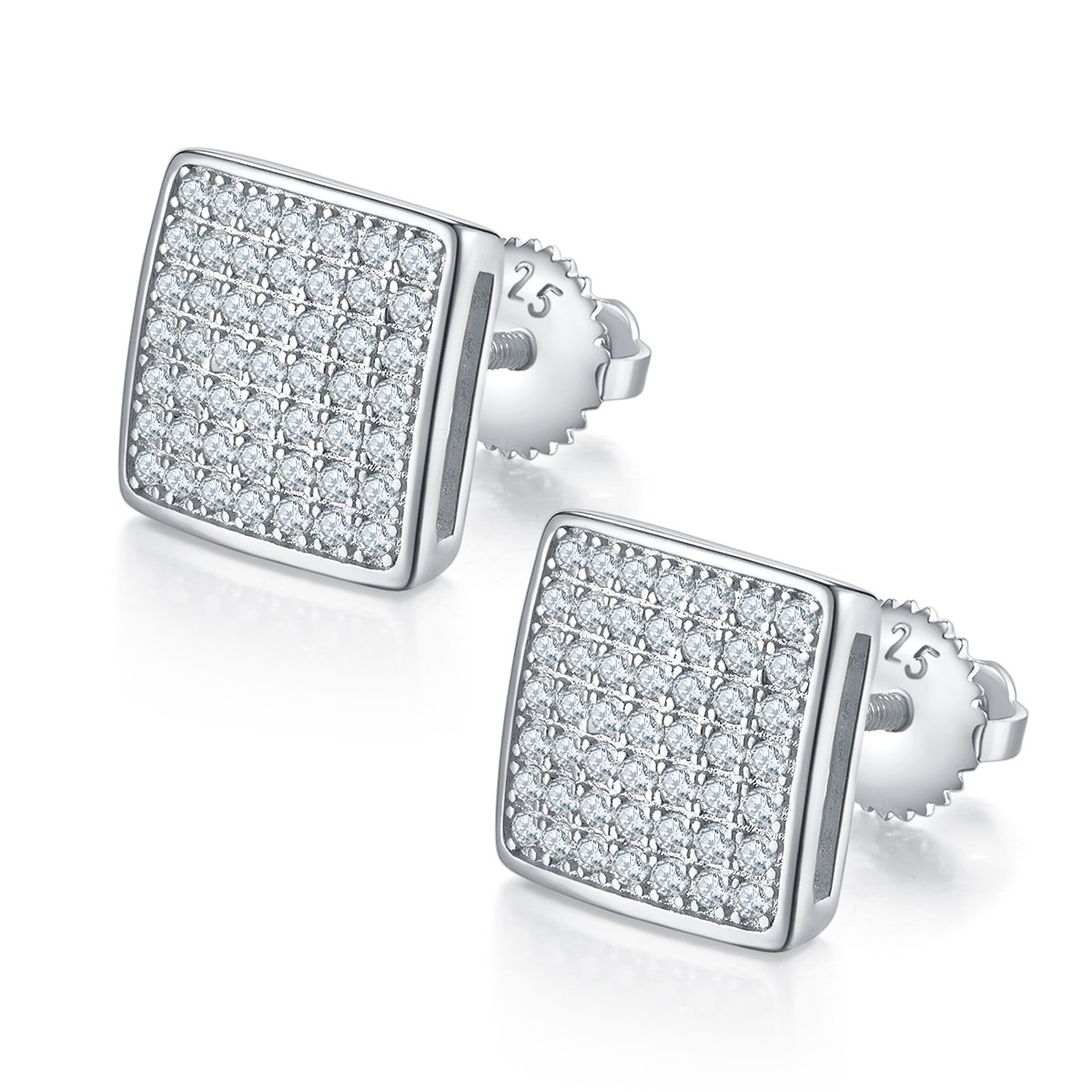 Square Pavé Moissanite Stud Earrings | Iced-Out 925 Sterling Silver Screw-Back Studs