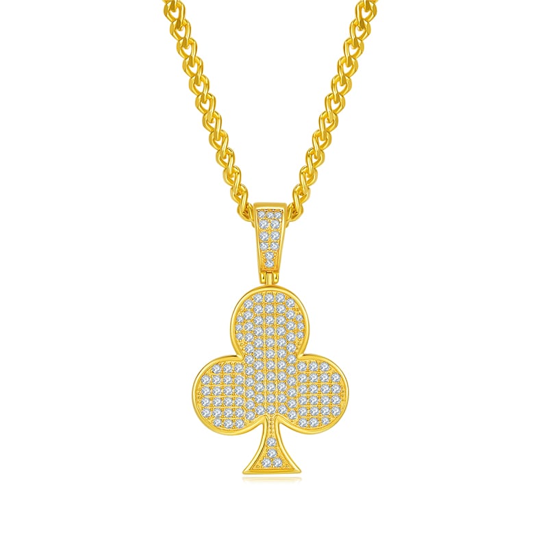 Club Playing Card Moissanite Pendant | Pavé 925 Silver Hip-Hop Necklace Charm