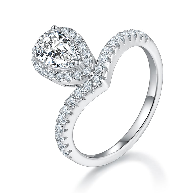 Vintage Crown Teardrop Moissanite Ring | 1ct DEW Halo Bypass | 925 Silver