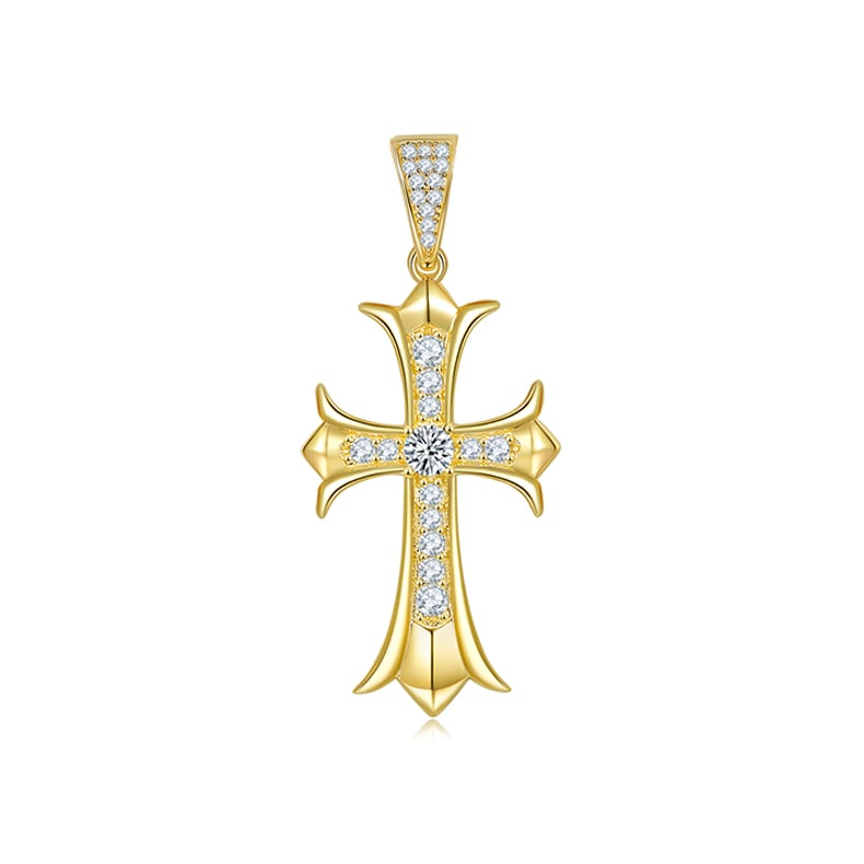 Vintage Gothic Cross Moissanite Pendant Necklace | 925 Silver Pave Band | 4mm Center Stone