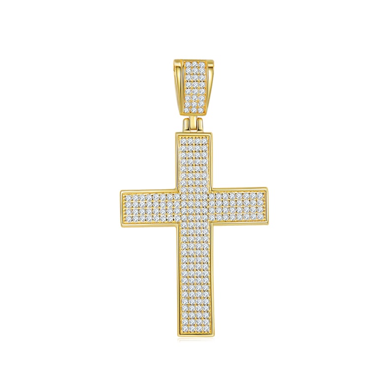 Men's Pave Moissanite Cross Pendant Necklace | Fully Iced 925 Silver | Latin Cross