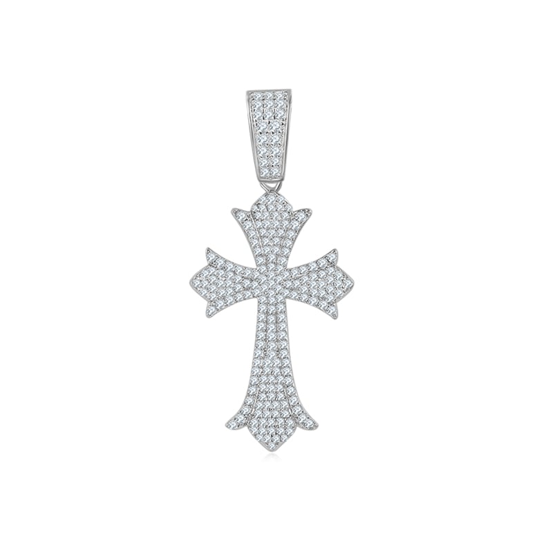 Men's Moissanite Gothic Cross Pendant Necklace | Engraved 925 Silver | Gold-Plated Options