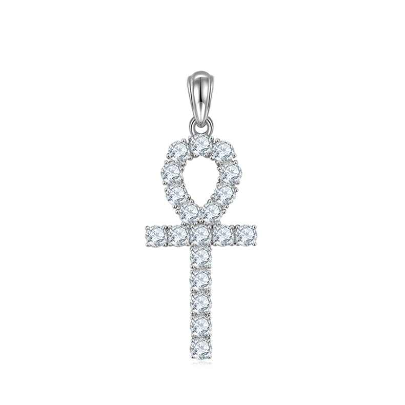 Moissanite Ankh Cross Pendant Necklace | Prong-Set 925 Silver | Egyptian Cross