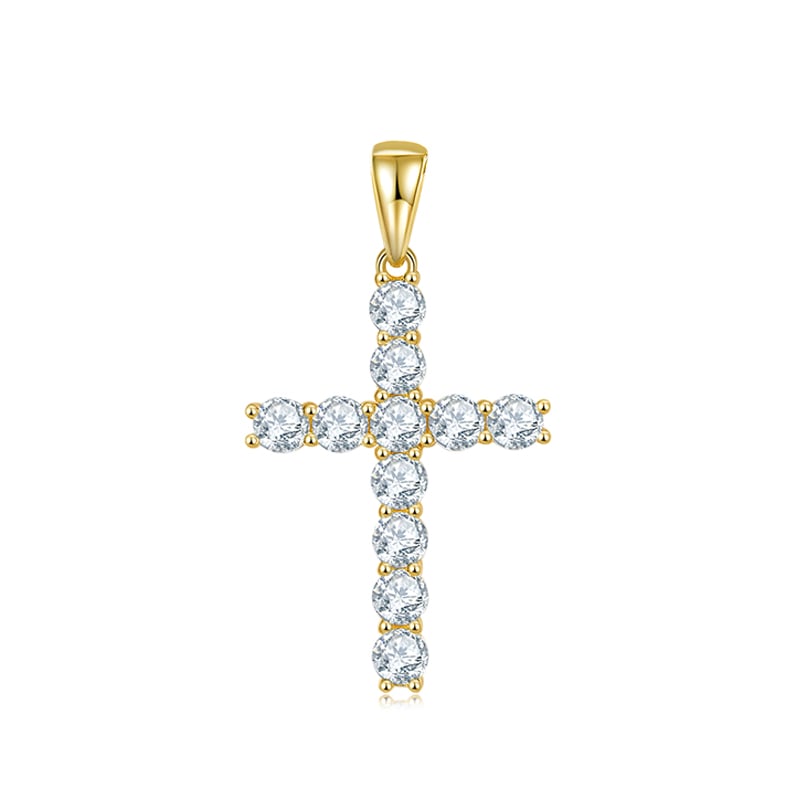5mm Moissanite Cross Pendant Necklace | Prong-Set 925 Silver Religious Jewelry