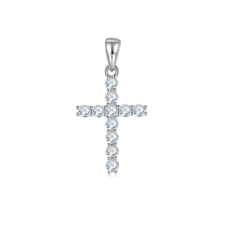 3mm Moissanite Cross Pendant Necklace | Dainty Prong-Set 925 Silver