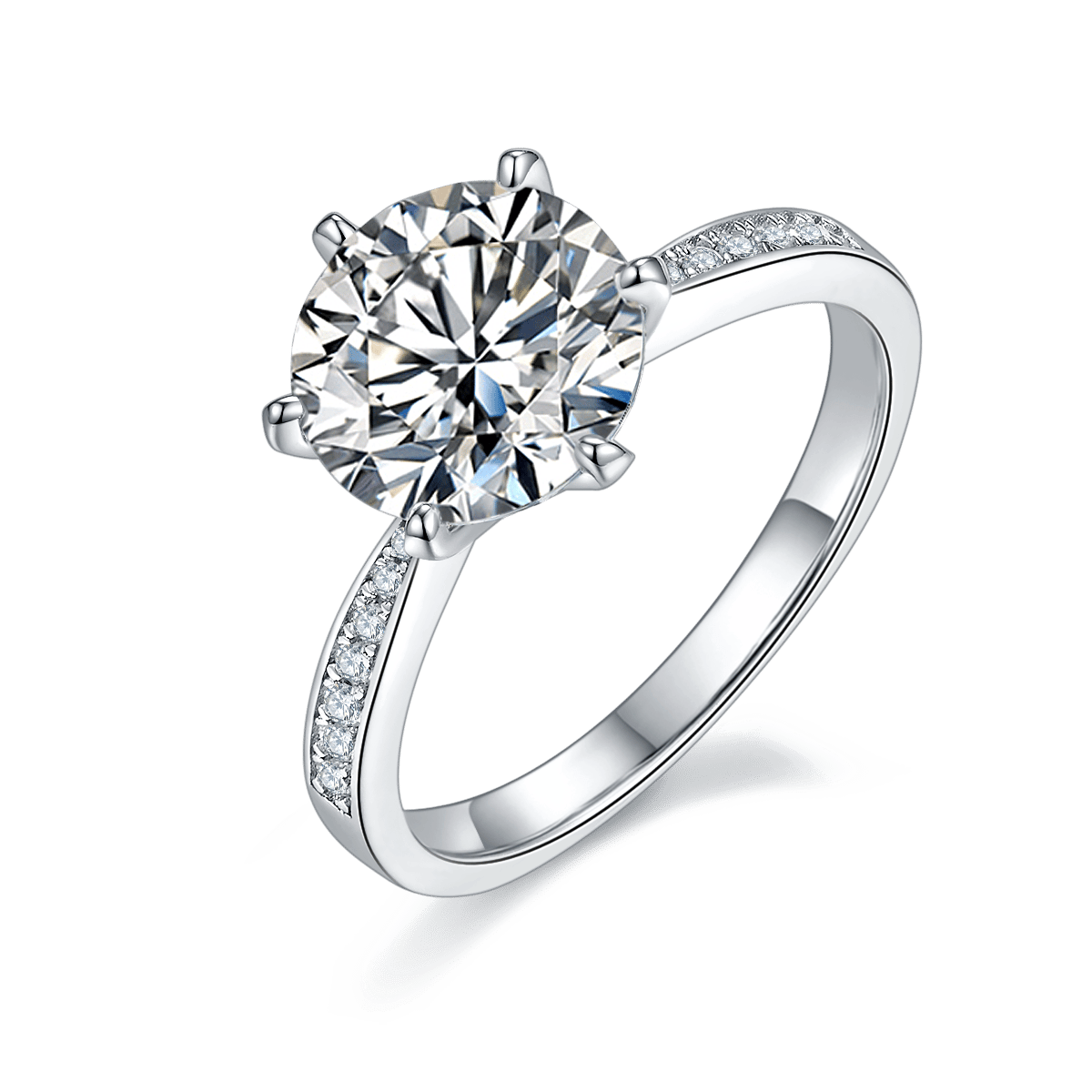 3 Carat Pink Moissanite Solitaire Ring | Round-Brilliant 6-Prong | Pavé Shoulders 925 Silver