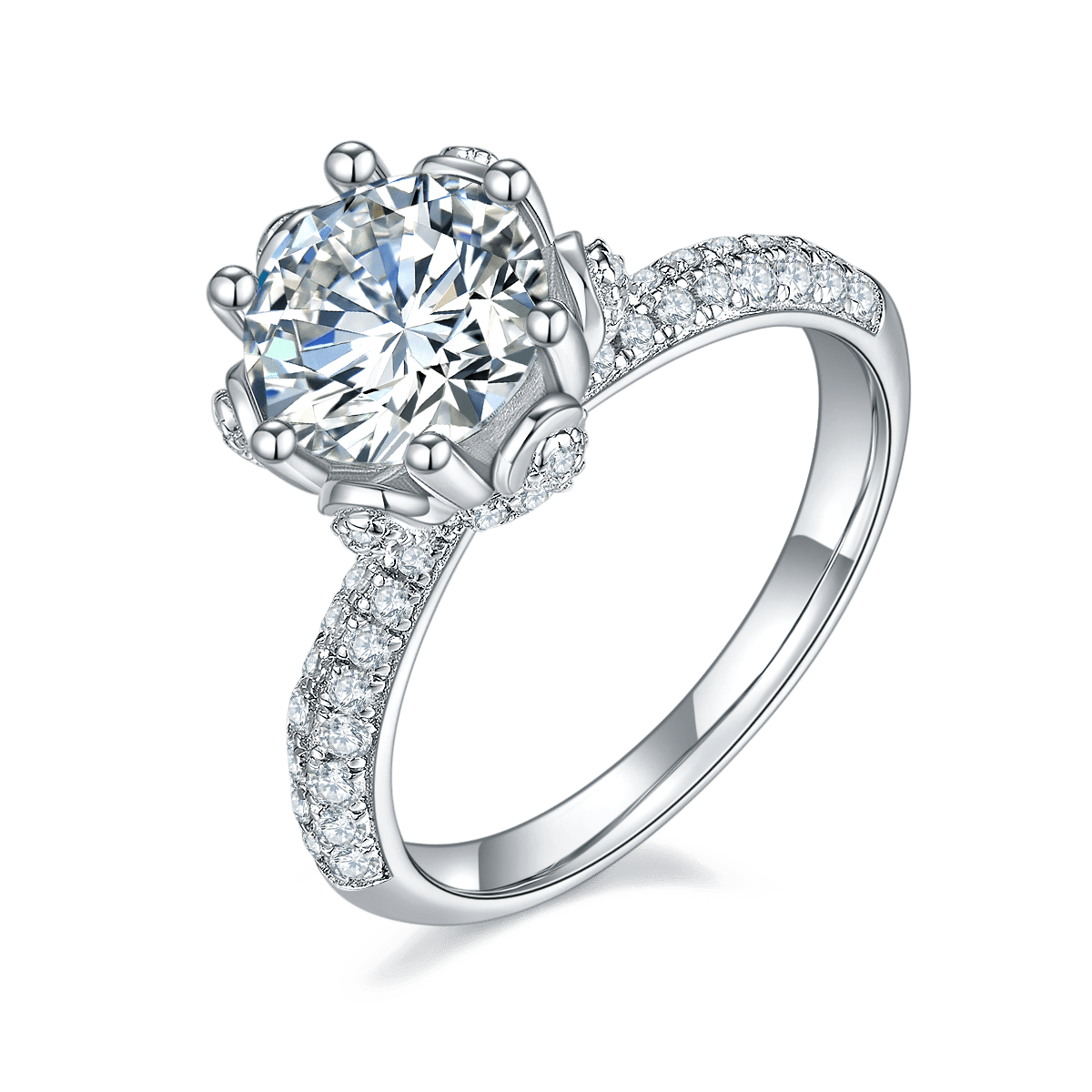 Flower Goddess Moissanite Ring | 925 Silver Floral Crown Solitaire | Pink Blue White Yellow