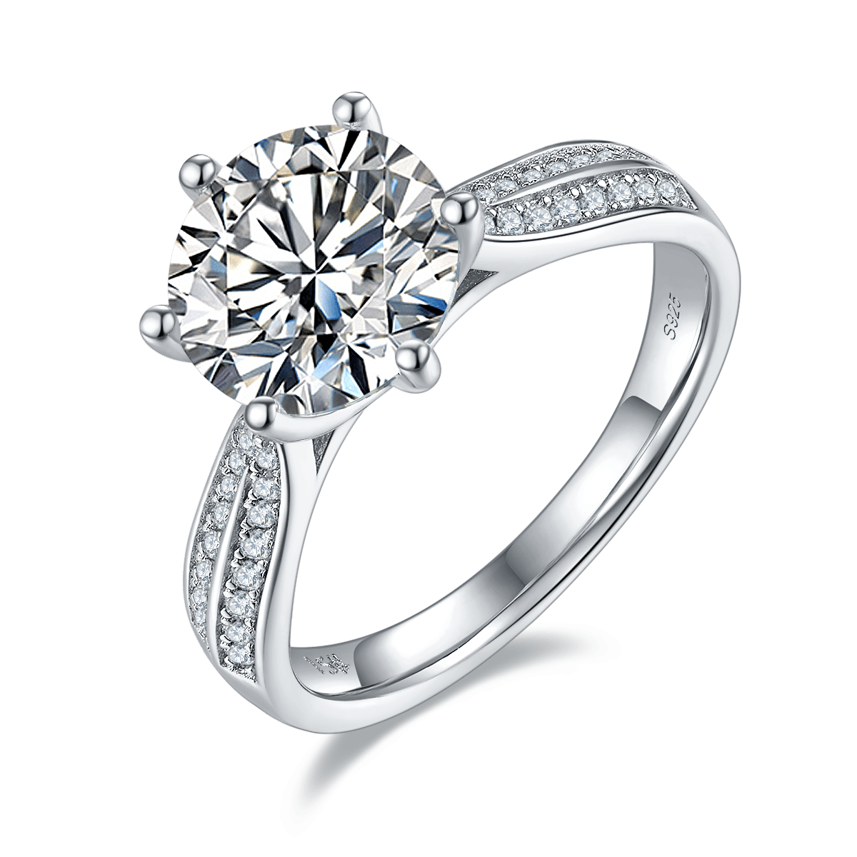 Luxury Statement Moissanite Solitaire Ring | 3ct Round 6-Prong Pavé Shoulders | DEF VVS