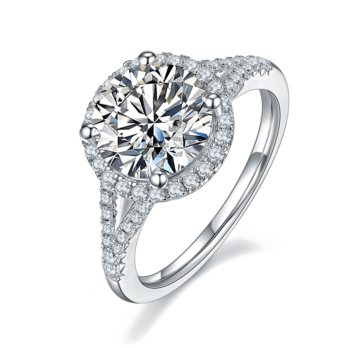 Vintage 3CT Moissanite Halo Ring | Round Cut, Split-Shank Pavé Band | 9.5mm DEW