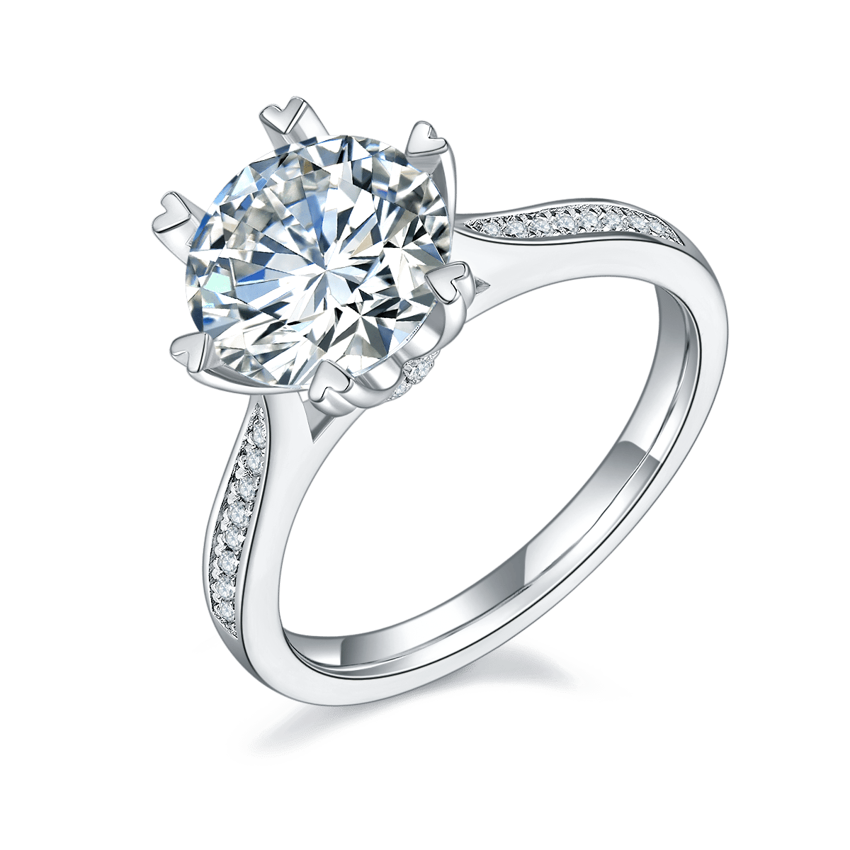 3 Carat Pink Moissanite Solitaire Ring | Heart-Tipped Prongs | 925 Sterling Silver