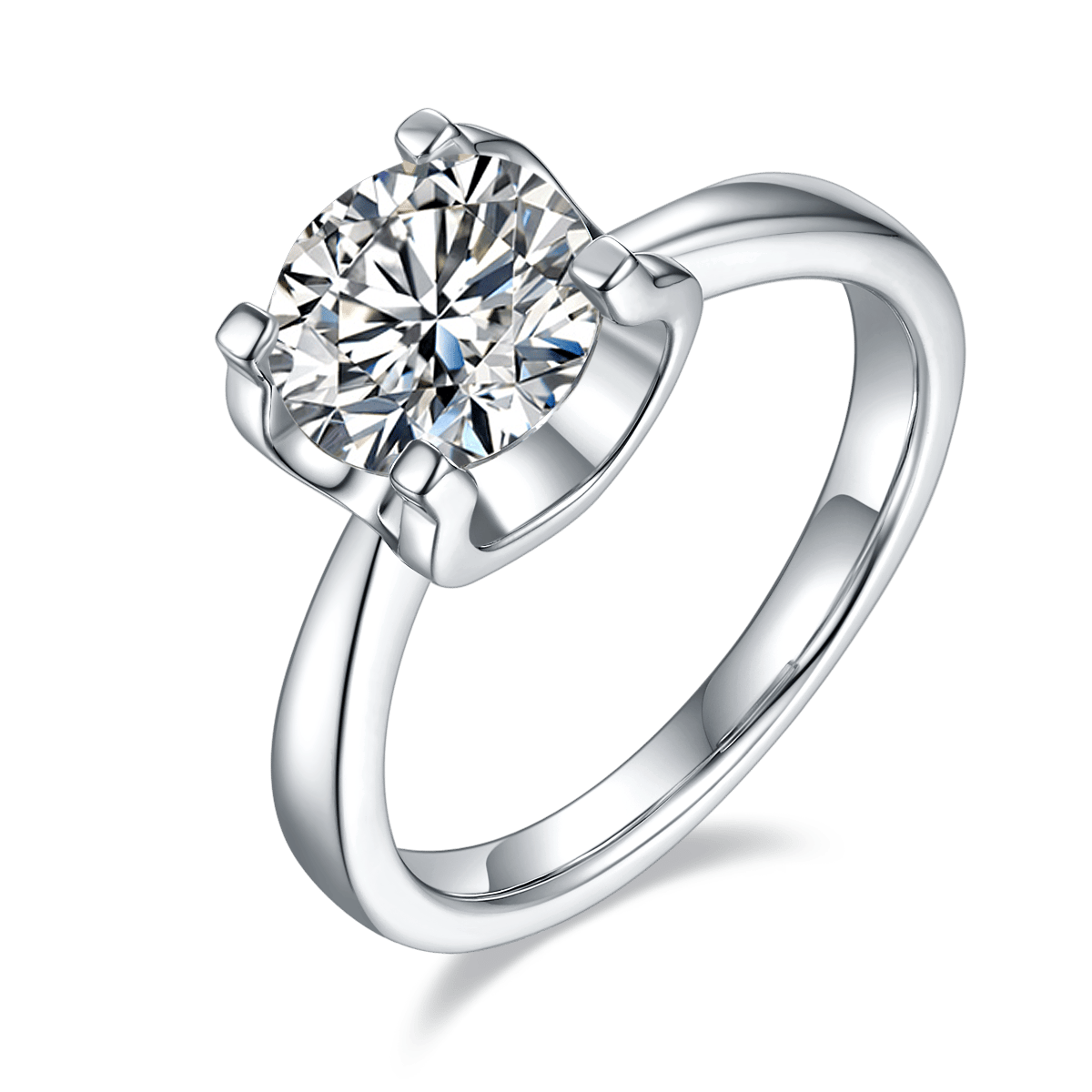 2ct Round Brilliant Moissanite Solitaire Ring (8mm DEW) | Bold Box-Prong 925 Sterling Silver