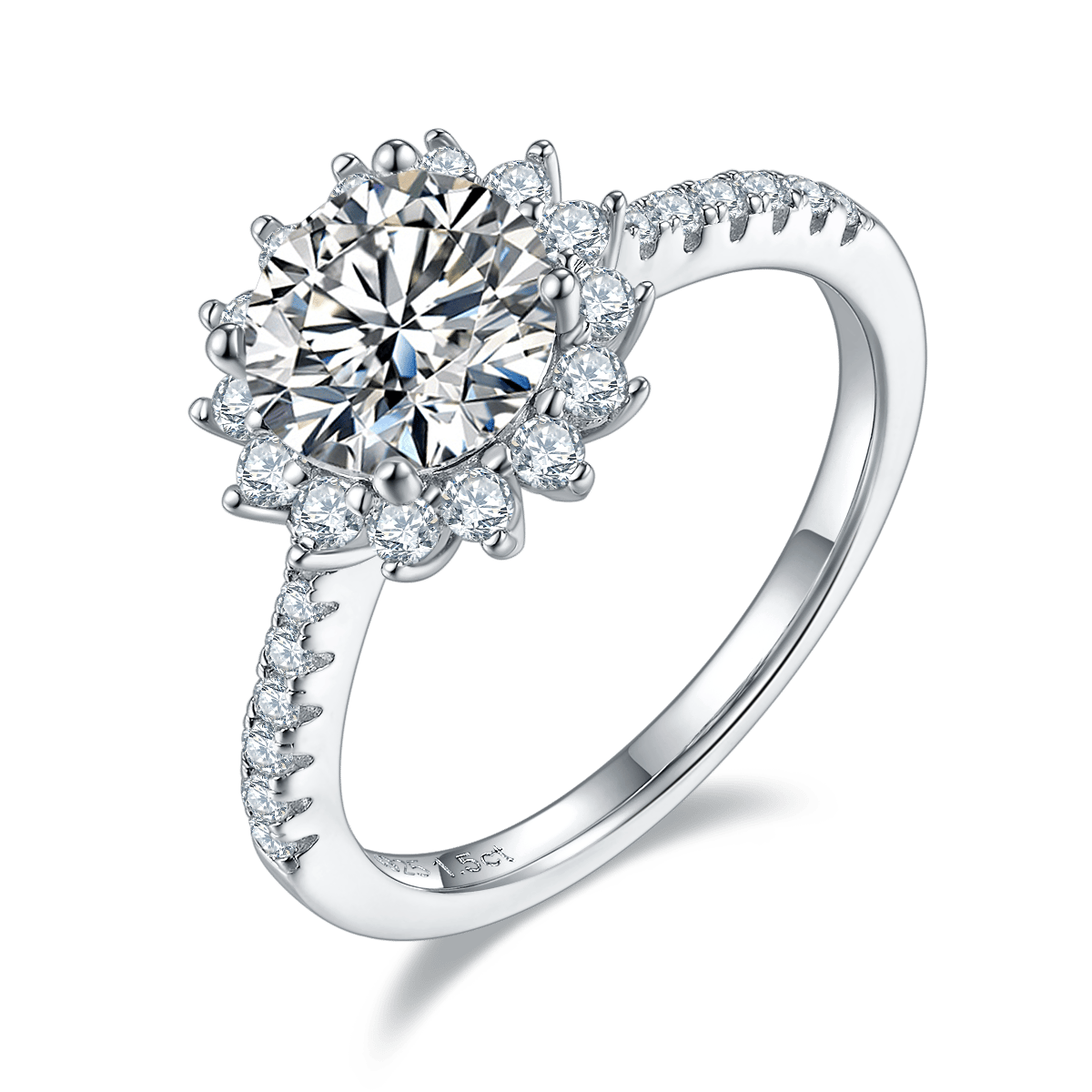 1.5ct Sunflower Halo Moissanite Ring | Sterling Silver Floral Statement Ring