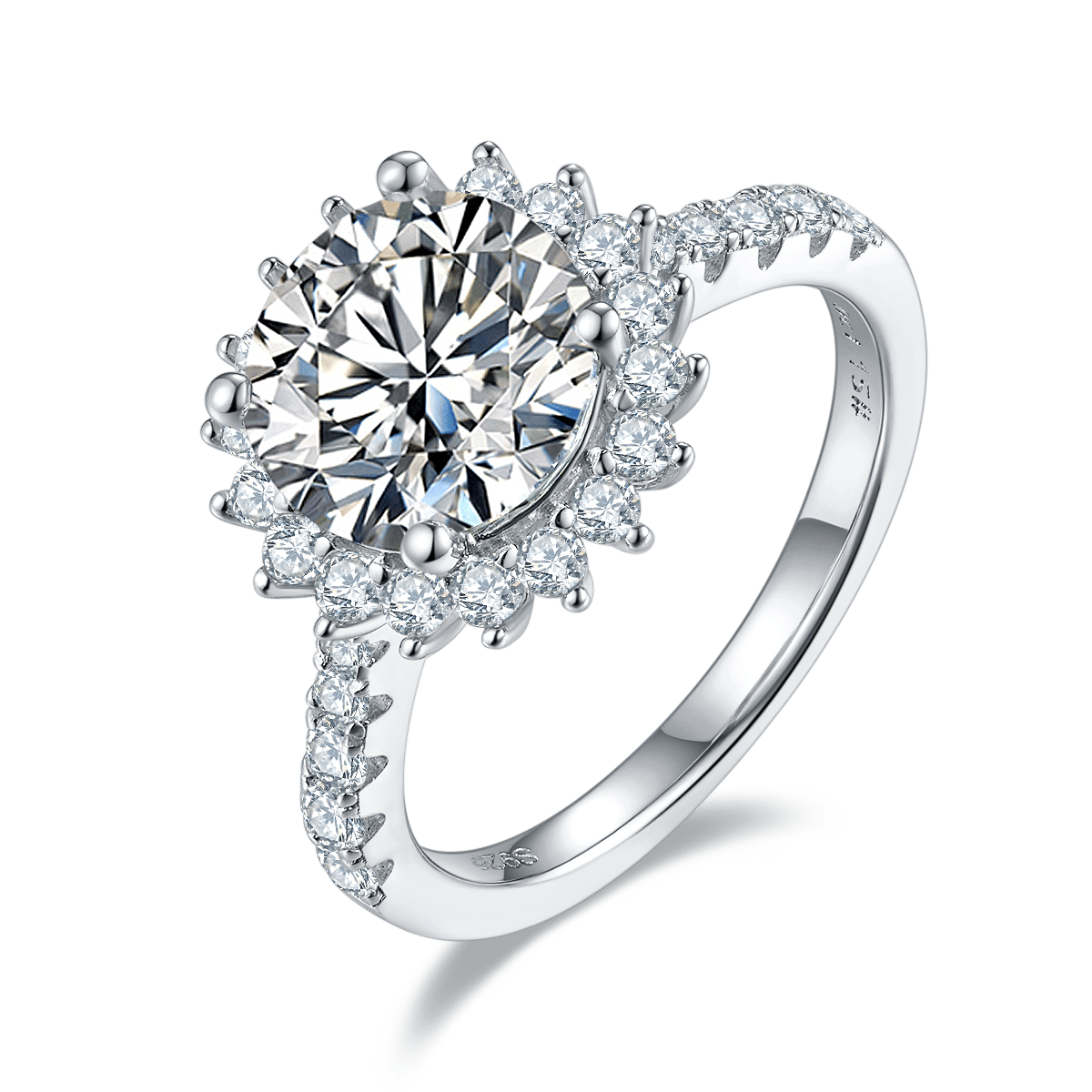 Vintage 3CT Sunflower Halo Moissanite Ring | 925 Sterling Silver | White, Yellow, Blue & Pink