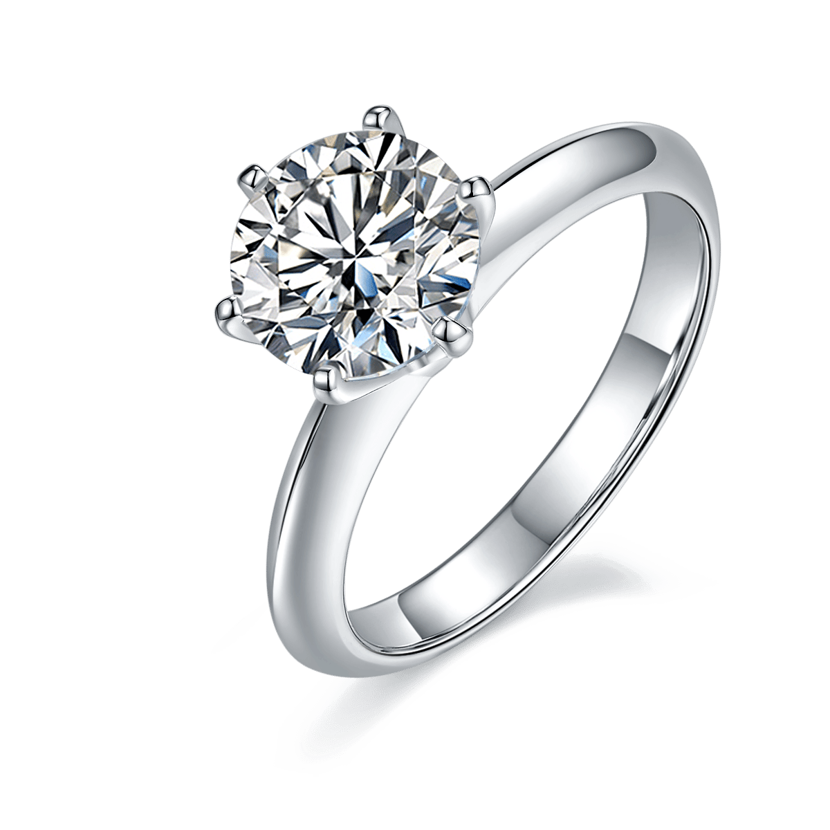 2ct Moissanite Engagement Ring | Round-Cut 6-Prong Solitaire | 925 Sterling Silver