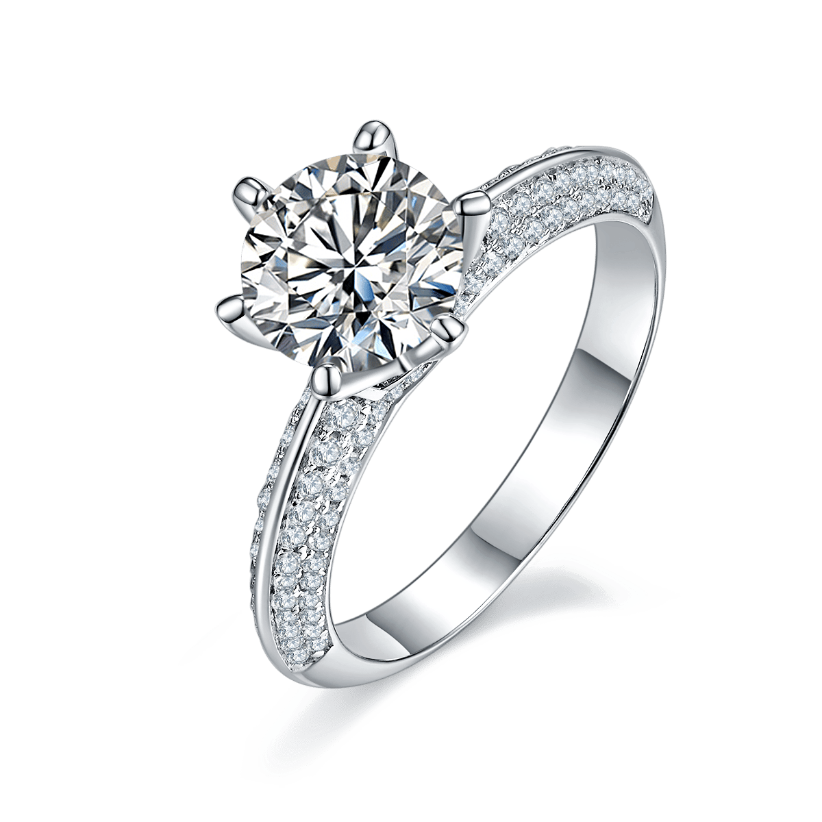 1.5 Carat Round Moissanite Solitaire Ring | Pavé Cathedral Band | DEF VVS in 925 Silver